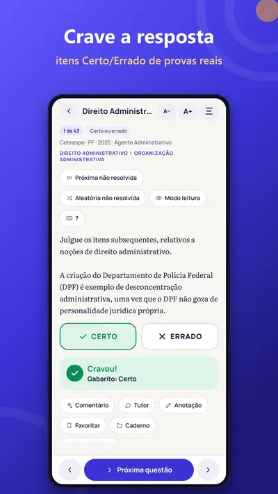Questão Certo/Errado com banca, órgão, ano e cargo
